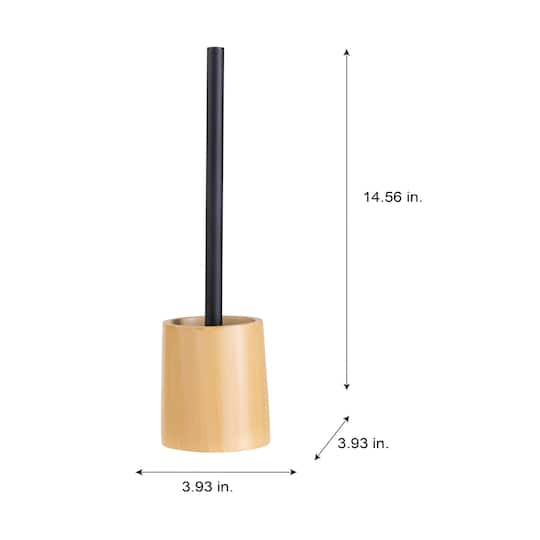 Bath Bliss Black Toilet Brush & Natural Woodgrain Holder